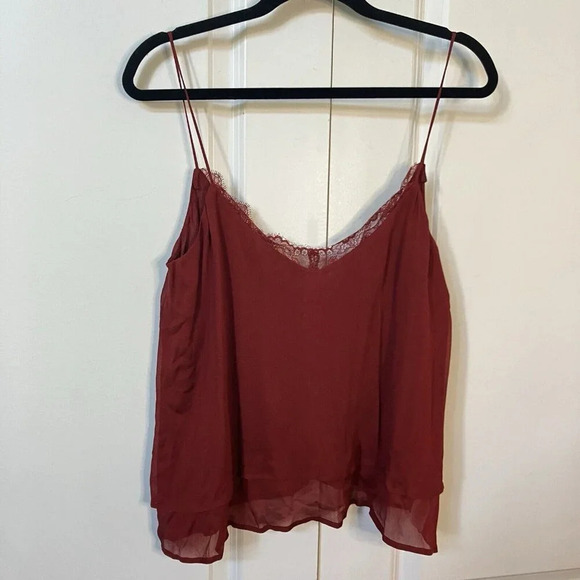 NWT  Zara Red Flowy Camisole Tank Top Womens Large Lace Trim Goth Boho Vampire - Picture 1 of 6